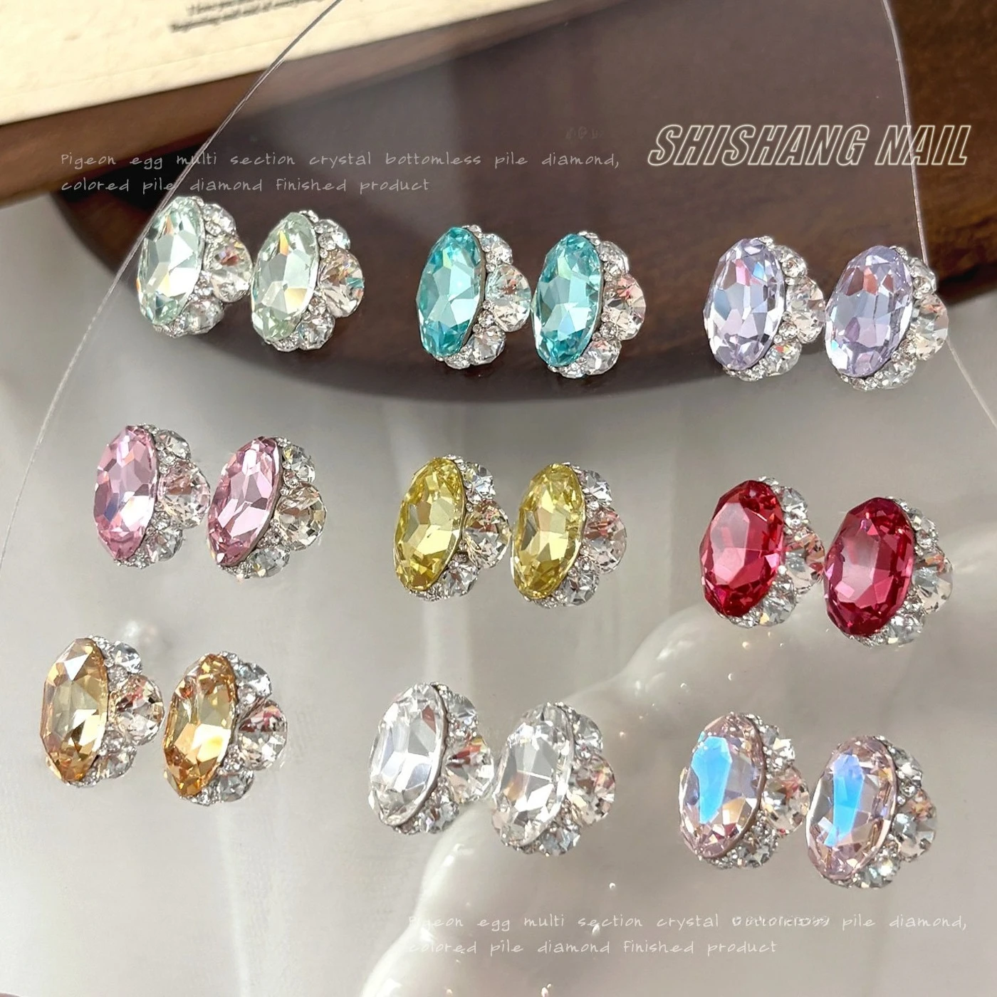1Pcs K9 Crystal Nail Cluster Charms, Sparkling High Quality 8*12mm Oval Baseless Pre-made Large Rhinestone Balls