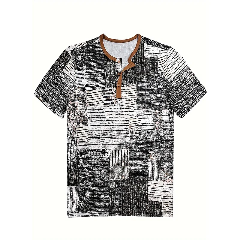 Summer Retro Mens T-shirt Printed Pattern Short-sleeved Casual Loose V-neck Men Tops Fashion Short-sleeved Men Large Size Shirts