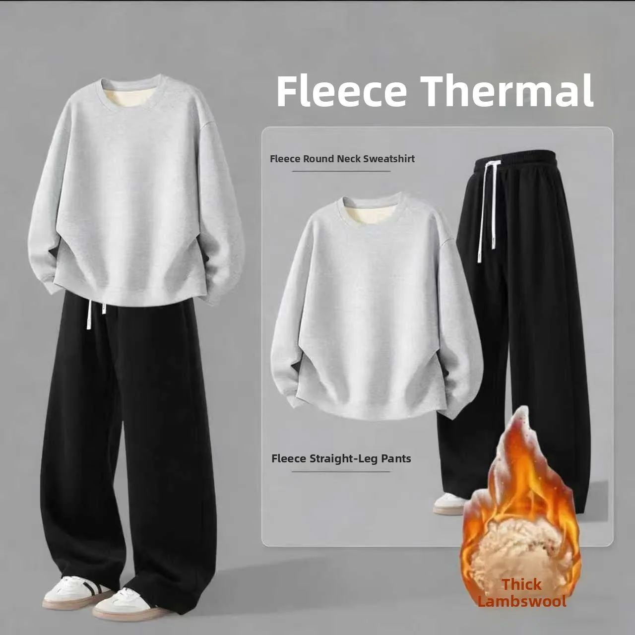 

Утепленный флисовый комплект худи с круглым вырезом, повседневный молодежный осенне-зимний мужской спортивный худи из полиэстера для студентов