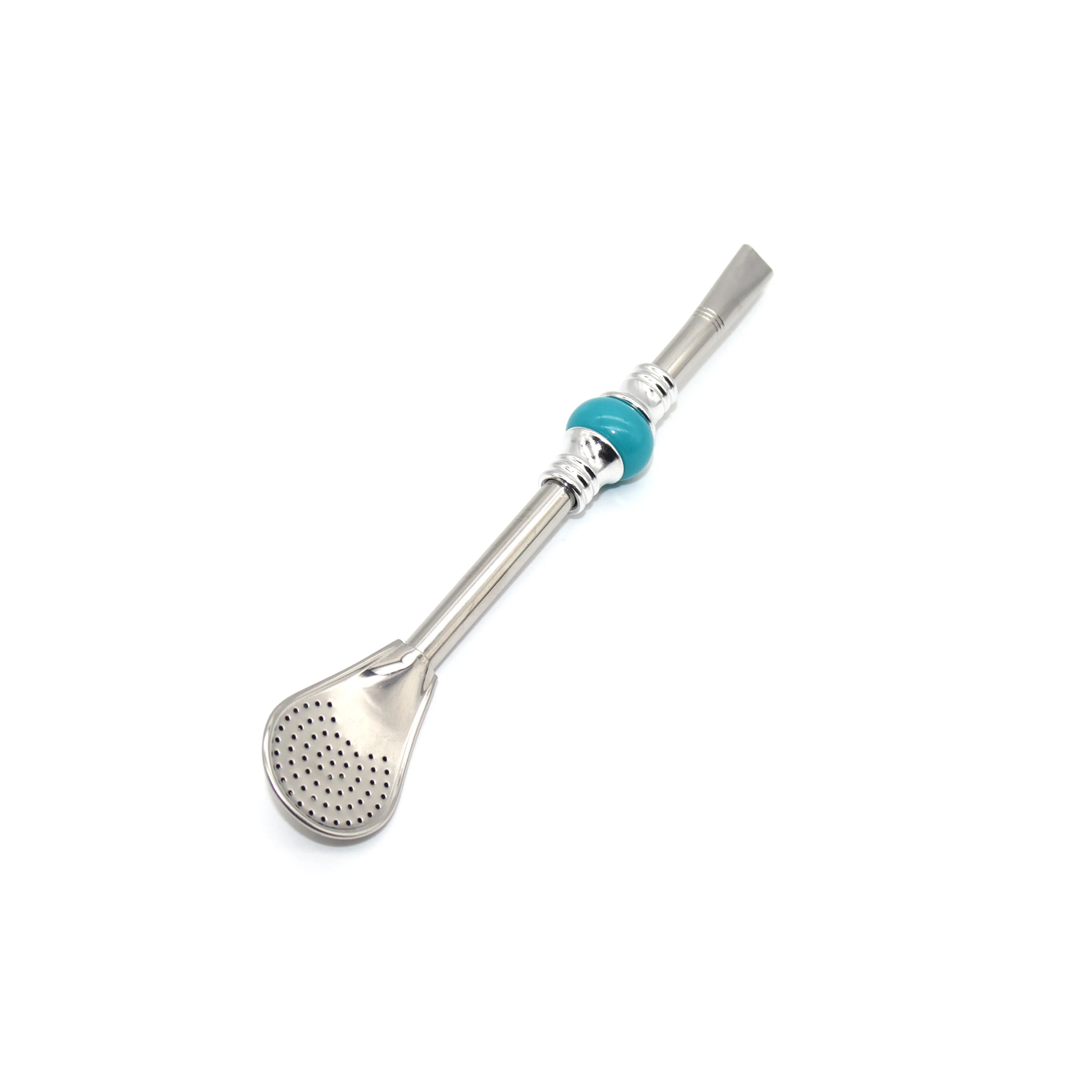 16cm Stainless Steel 304 Straw Spoon Colored Bead Tea Filter Yerba Mate Bombilla Reusable Coffee Spoons Milk Drinking