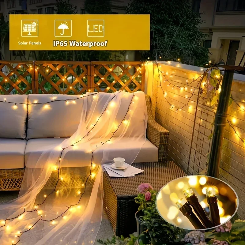 50/100 LEDs Solar Twinkling Fairy Lights 8 Modes LED String Lights Outdoor 23/39FT for Garden Party Decoration Ambient Lighting image 6