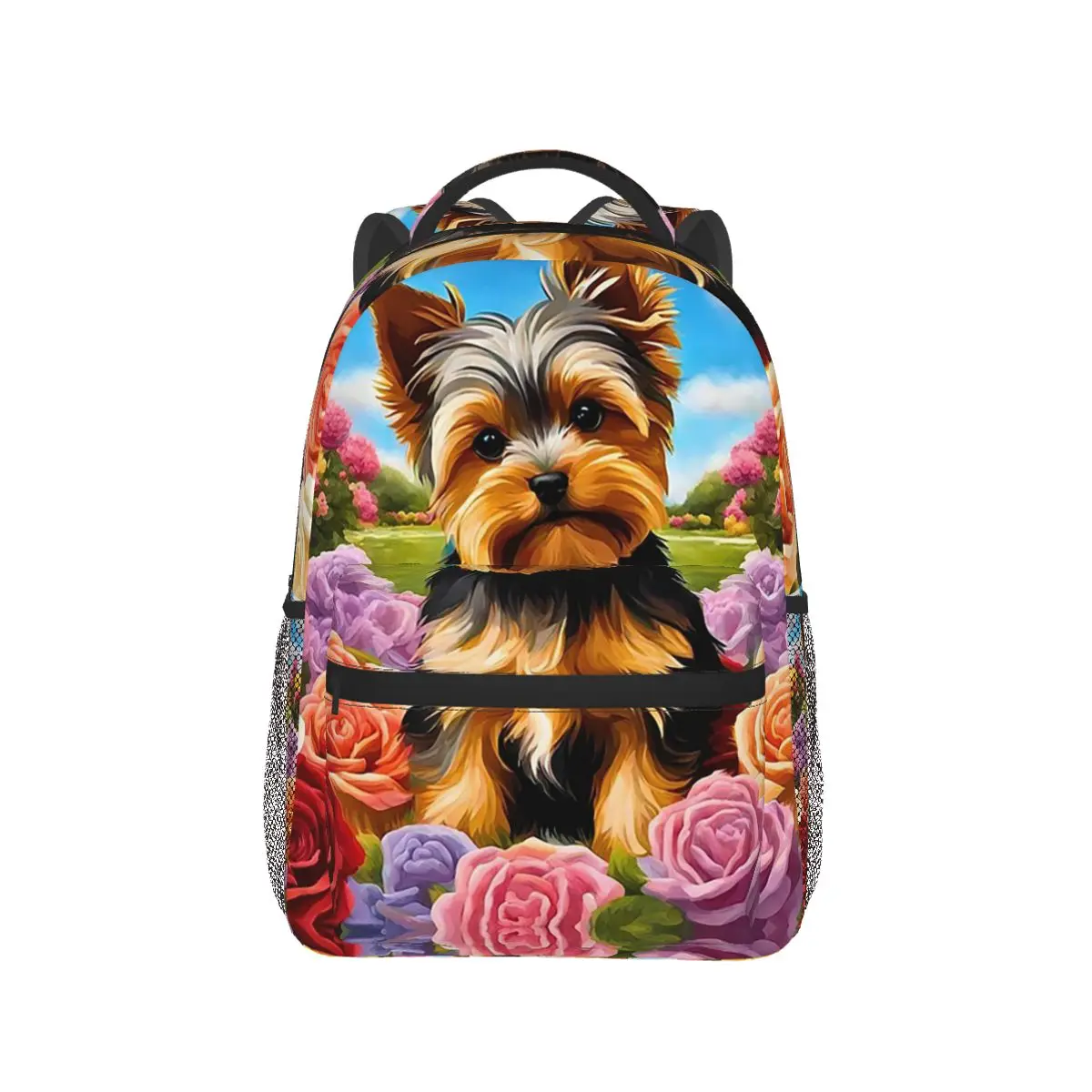

Yorkshire Terrier Puppy In New York Rose Garden Yorkie Dog Backpack Daypack Kids BookBag School Bag Shoulder Bags for Men Women