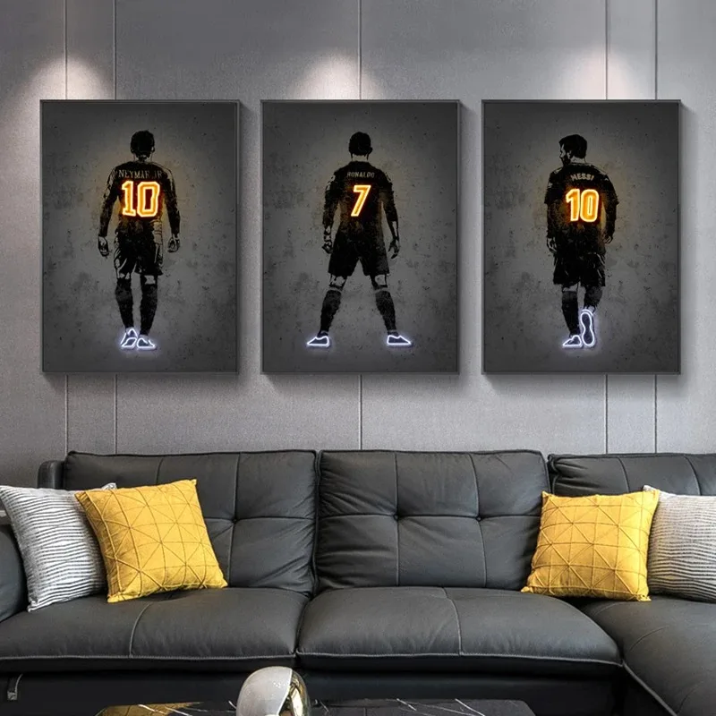 Football Player Number Sport Posters and Prints Street Wall Art Neon Glow Canvas Painting Office Home Boys Room Decor Gifts