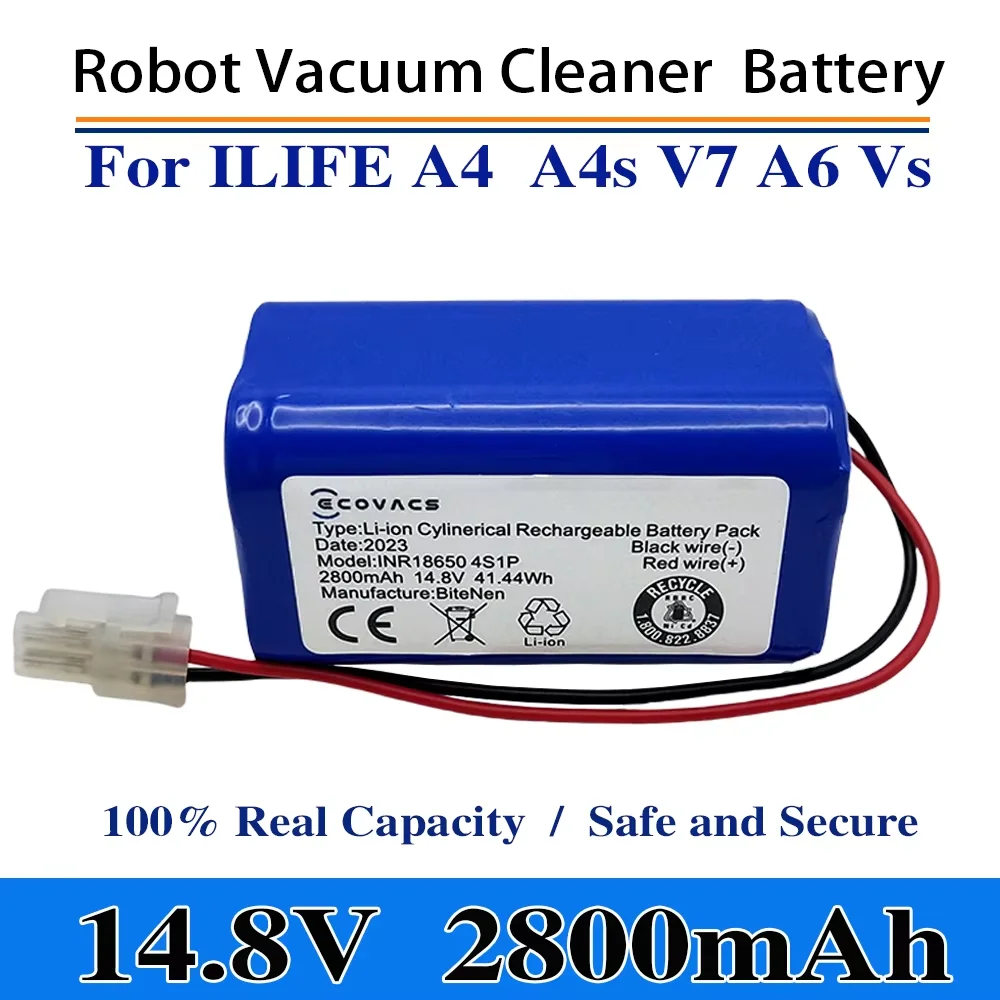 

2025 NEW 14.8V 2800mAh Lithium Battery For ILIFE A4 A4s V7 A6 V7s Plus Robot Vacuum Cleaner ILife 4S1P real Capacity