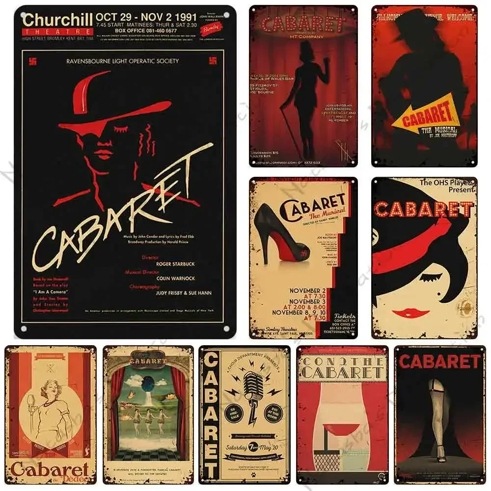 High Definition Tin Sign Vintage Cabaret Musical Retro Metal Wall Art Decor Set for Bar Pub Theater Home Man Cave Living Room
