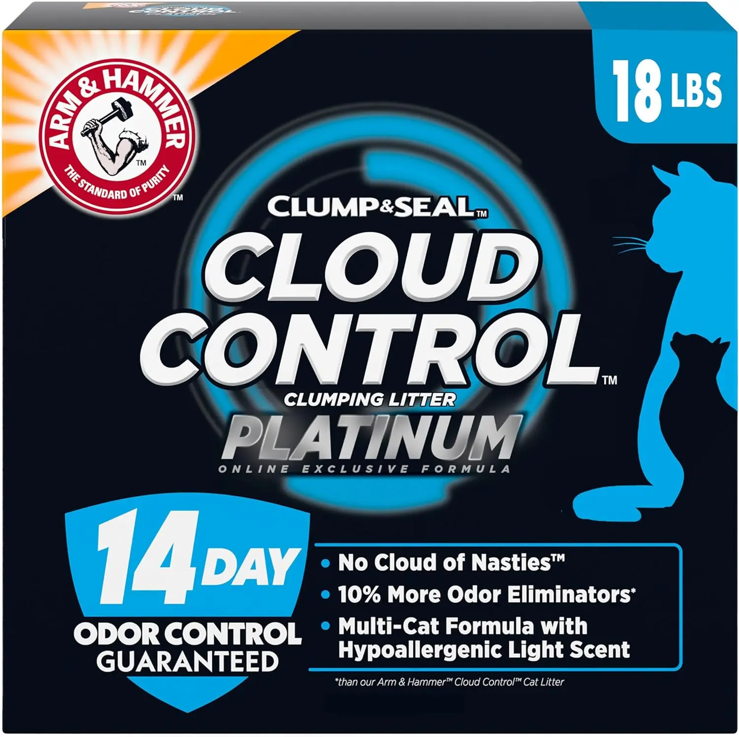 ARM & Hammer Cloud Control Platinum Cat Litter, Multi-Cat Clumping, 14-Day Odor Control, 18 lbs