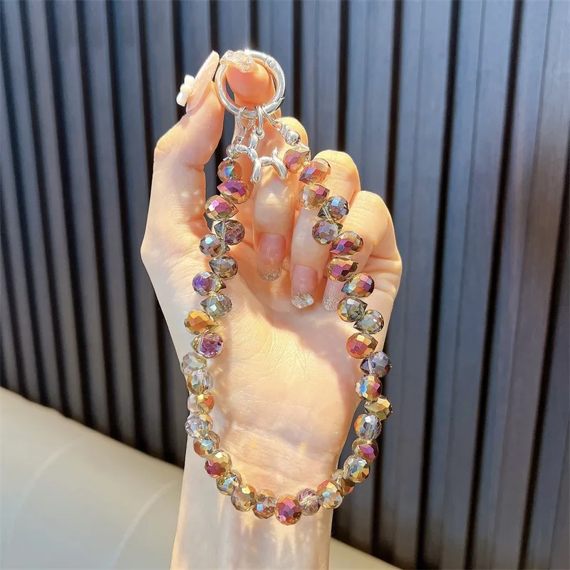 Luxury Glitter Bling Crystal Beads Phone Strap Charm Pendant Bracelet For iPhone Airpods Accessories Bag Women Girl Hanging Cord