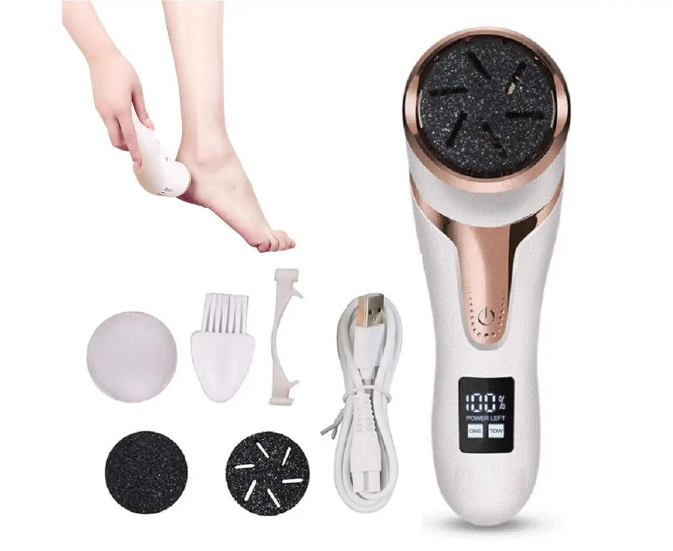 

Rechargeable Electric Foot File Pedicure Sander with Vacuum IPX7 Waterproof 2 Speeds 1200mAh Lithium Battery 3 Quartz Grinding
