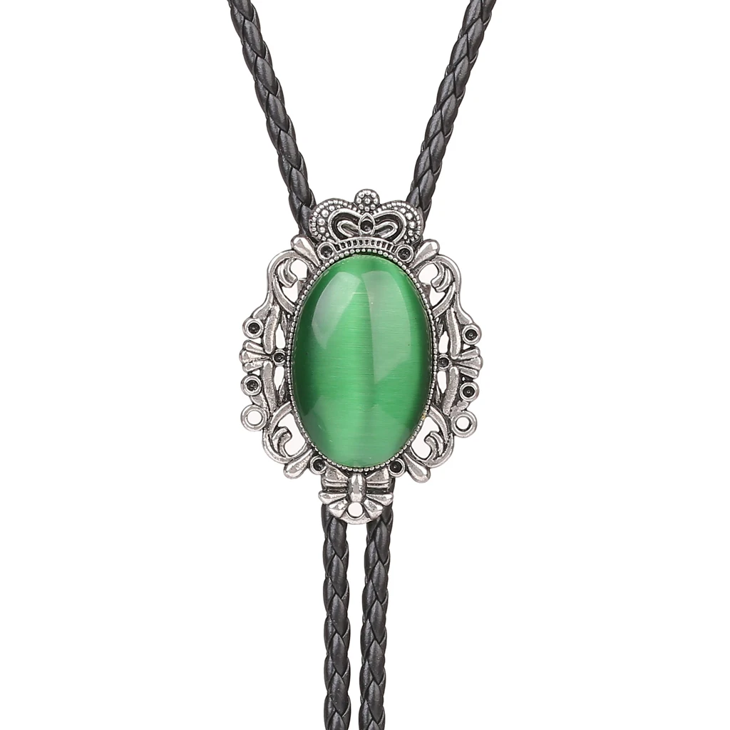 Bolo Tie Western Cowboy Opal Rodeo Leather Necktie