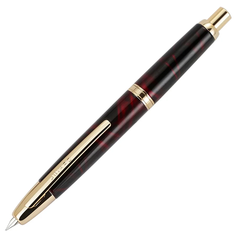 

Jinhao 10 Retractable Press Fountain Pen EF/F Nib with Ink Converter Writing Gift Pen, Marble Red with Golden Clip