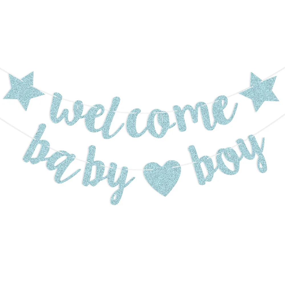 Glitter Welcome Baby Girl Boy Heart Banner Flags Garland for Baby Shower Birthday Gender Reveal Party Background Decoration