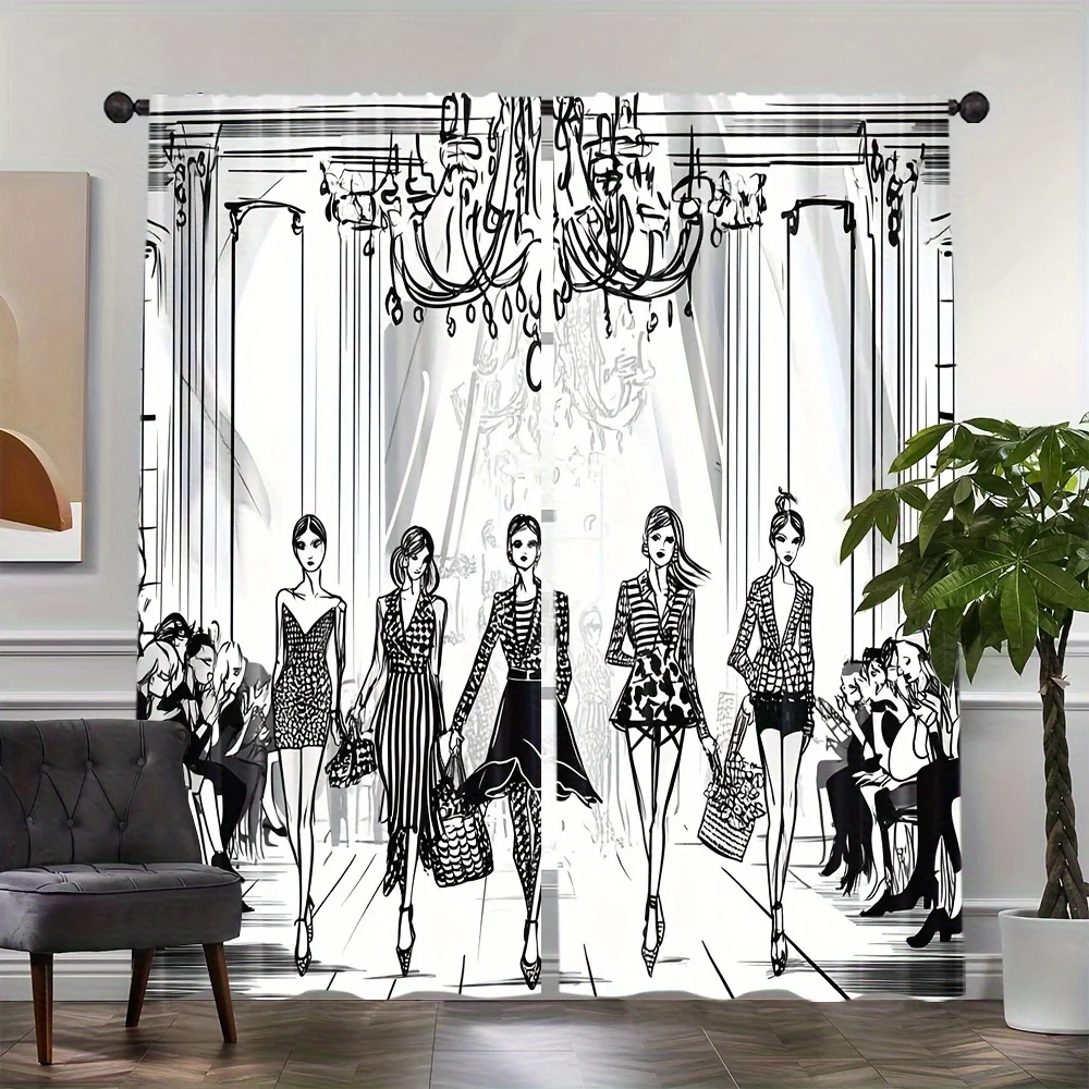 Boho Chic Fashion Illustration Curtain Panel for Living Room Modern Home Decor Curtain