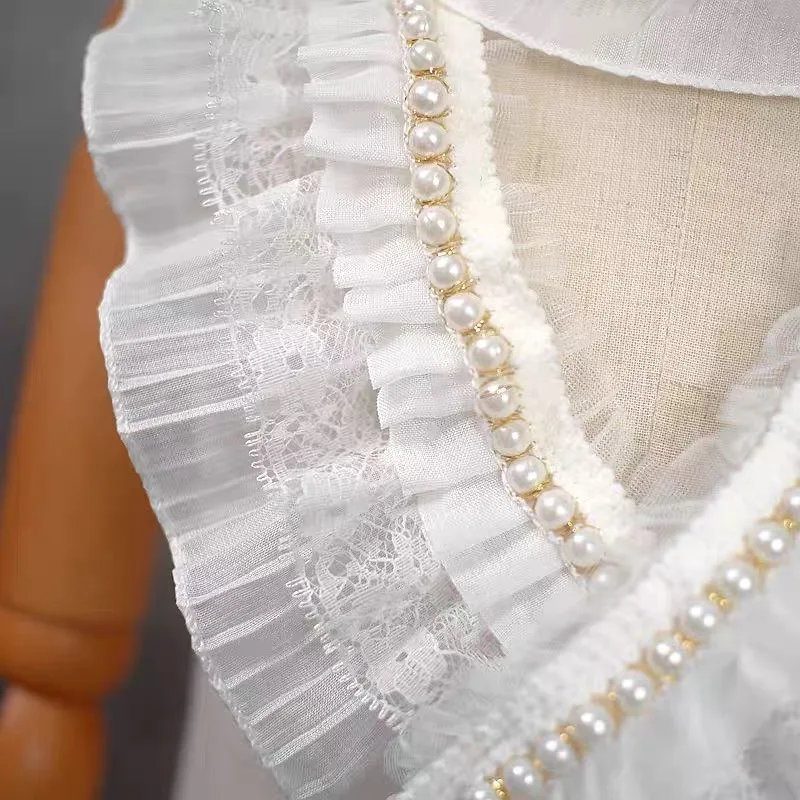 6.5CM wide white pearl lace lace Lolita pleated handmade DIY wedding dress skirt collar cuff material