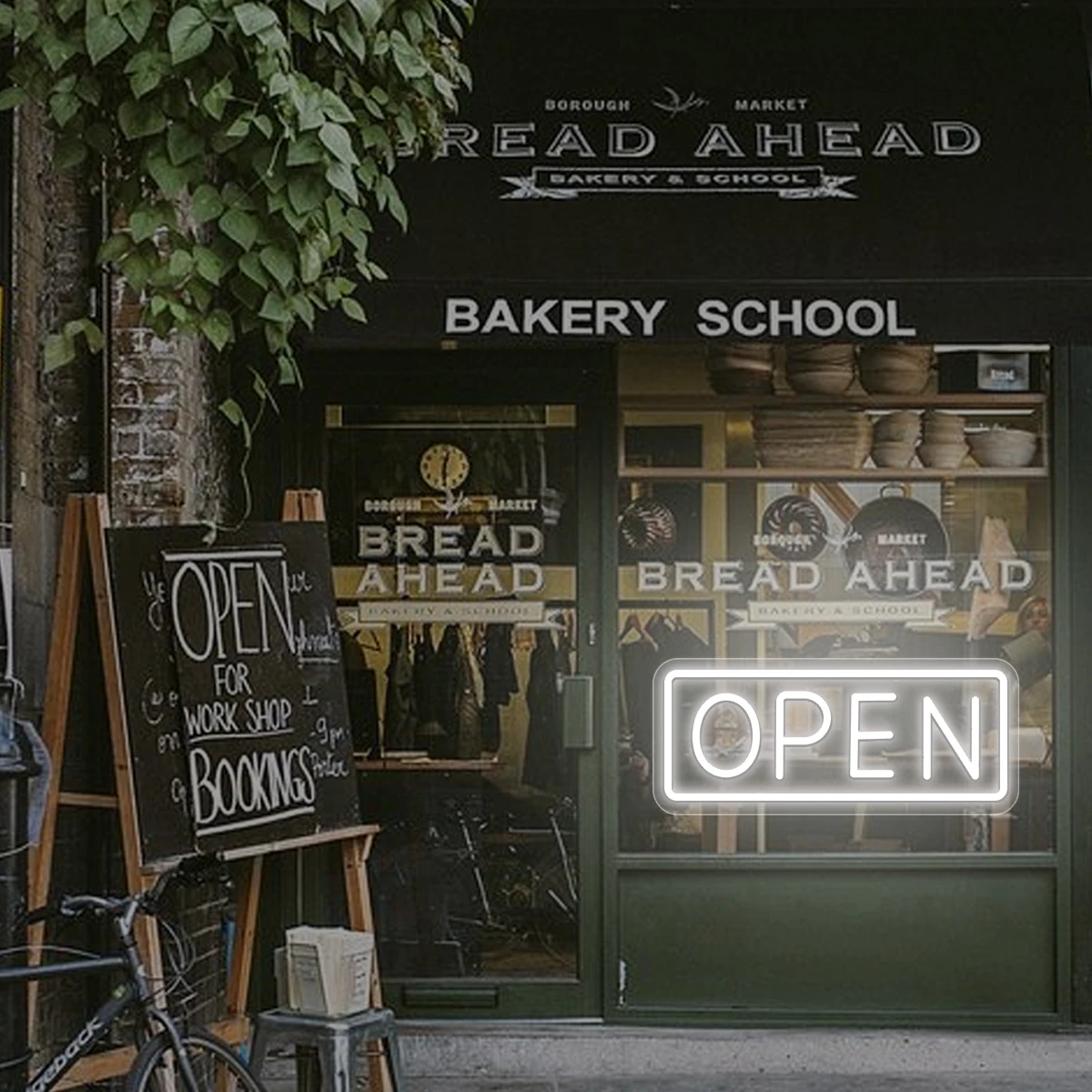 Open Neon Op Maat Past Winkelopeningsborden Toe Die Zijn Versierd Met Neonreclames Om Een Sfeer Te Creëren Om De Winkel Aantrekkelijker Te Maken