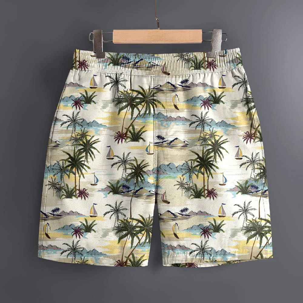 Men's Hawaiian 3D Coconut Tree Pattern Beach Shorts Quick Dry Outdoor Leisure Sports Shorts Fashion Men's Shorts
