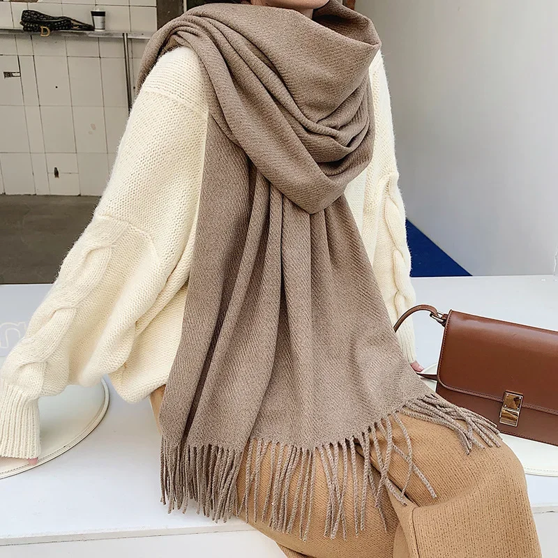 New Winter Solid Color Scarf For Women Warm Thick Cashmere Soft Handfeeling Shawl Fashion Female Tassel Wrap Hijab Gift