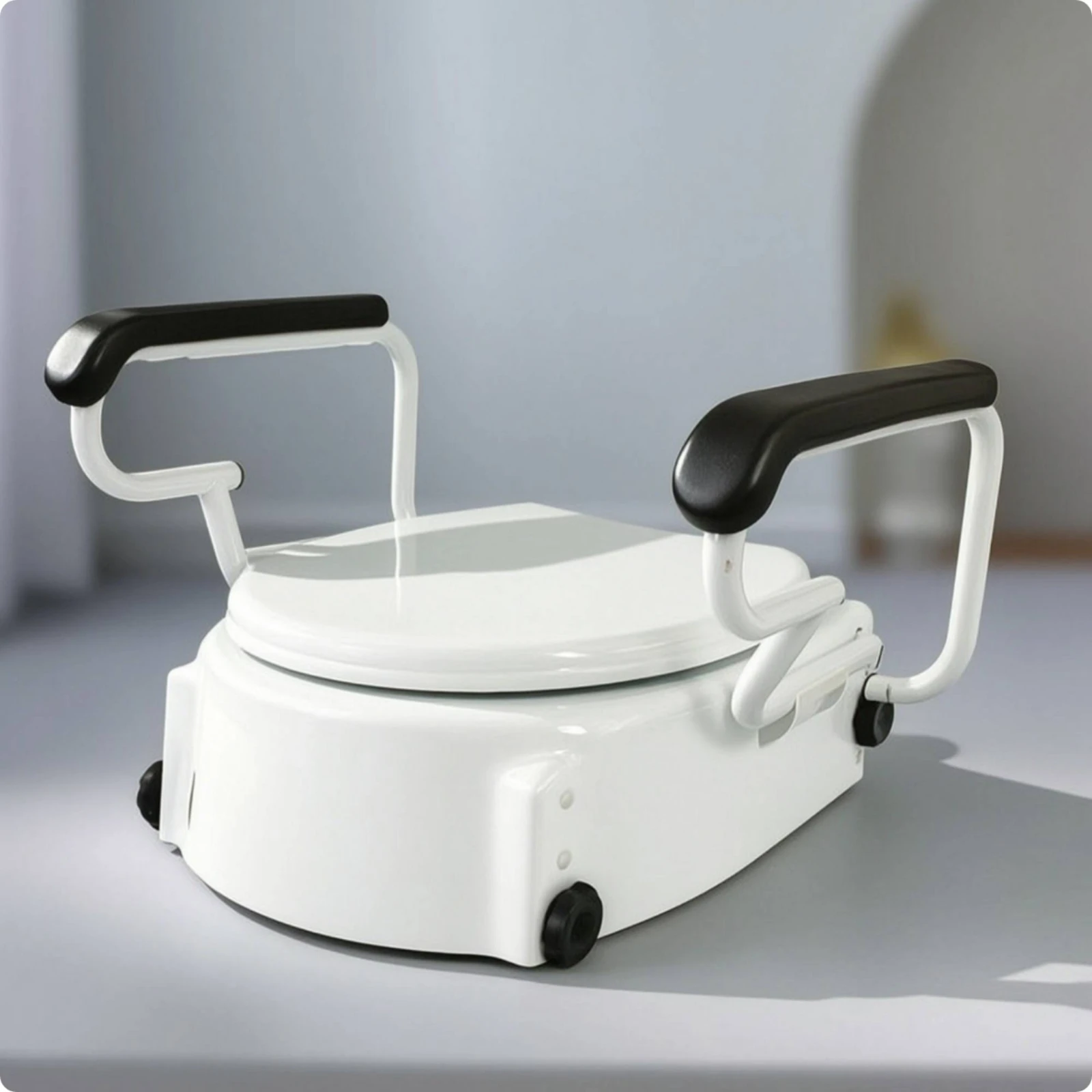Toilet Seat Riser with Armrests Padded Raised Toilet Seat with Handrails Long-Lasting Comfortable for Elderly, Home Care