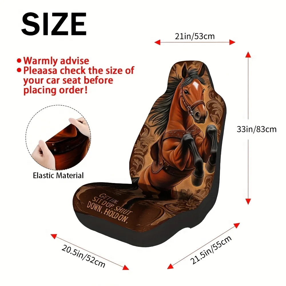 2pcs Galloping Horse Floral Car Seat Covers Set - Chic Vehicle Seat Covers With Delicate Texture, Fits Most Cars, All-Season Use