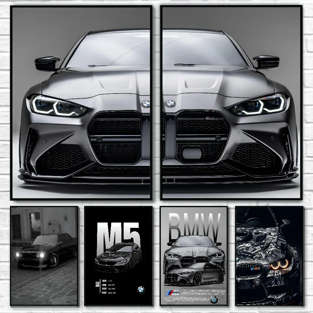 B-BMW noir et blanc M3 figuré M5 affiche papier impression maison salon chambre entrée Bar 73Art peinture décoration 1 pièce
