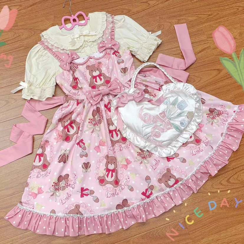 Japanische Lolita Rosa Liebe Handtasche Weibliche Nette Süße Mädchen Bogen Stickerei Schulter Tasche Student Geburtstag Geschenk Tote Handtaschen