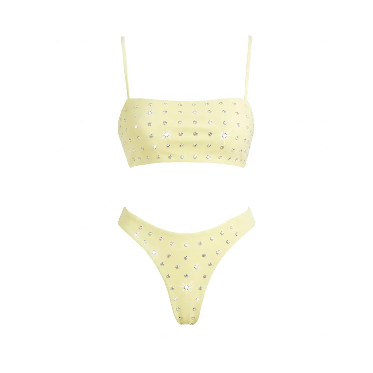 3Pc Diamond Swimsuit With Pants Women Sexy Bikini Push Up Swimwear Feamle Bandeau Biquini Yellow Swim Suit Beachwear Bathingsuit