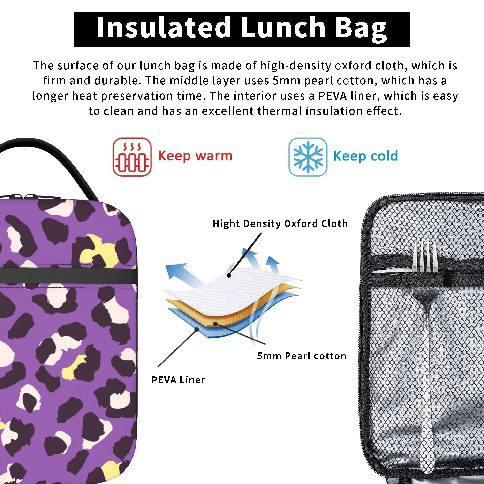 Animal Print Leopard Thermal Insulated Lunch Bag for School  Portable Bento Box Cooler Thermal Food Box