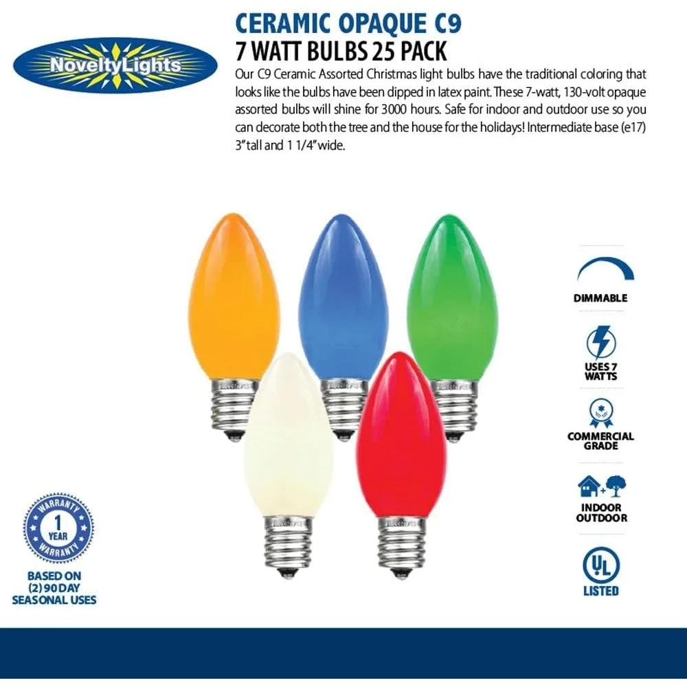 หลอดไฟทดแทนคริสต์มาสเซรามิก C9 สีเหลือง 7 วัตต์, ฐานกลางแจ้ง E17, ไฟ LED ที่มีอายุการใช้งานยาวนาน 500 ชิ้น