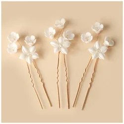 U Shaped Hair Sticks Hair Forks Set Woman Handmade Ceramic Flowers Hair Piece Hair Pin for Bride Bridesmaid Wedding Banquet
