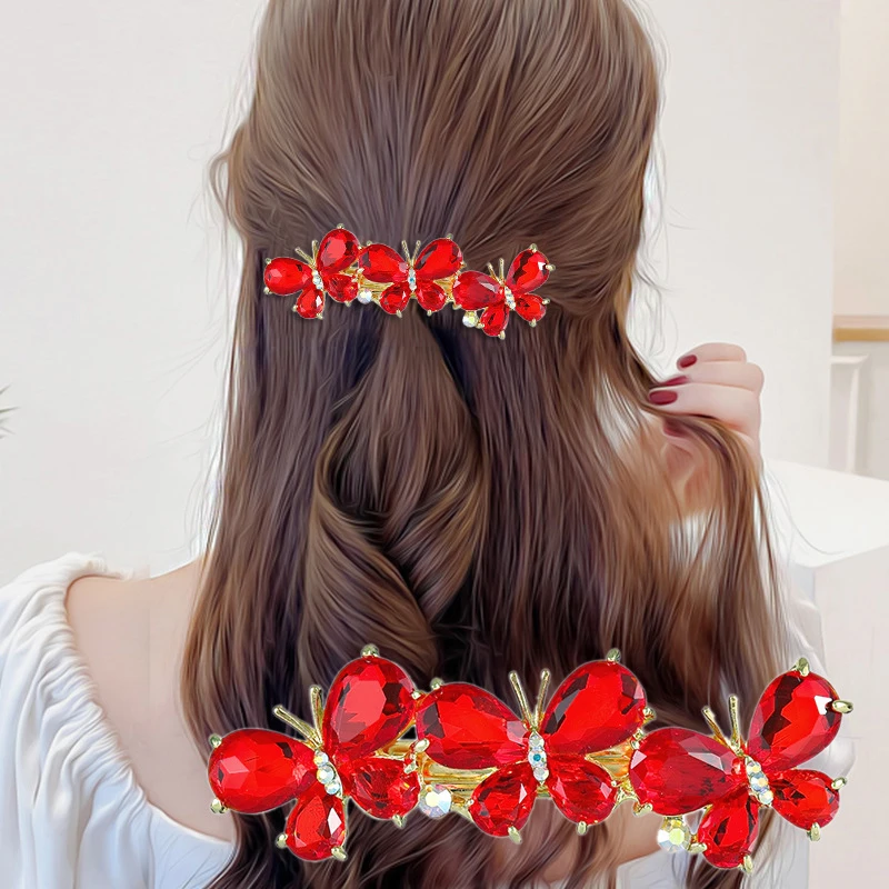 Pinza de pelo de mariposa de cristal para mujer, Clip superior grande, Clip de flor de primavera, tocado de pico de pato lindo, moda