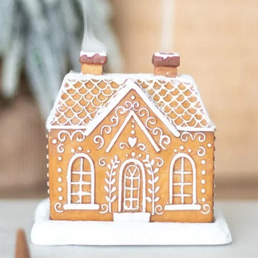 

Handmade Gingerbread House Incense Burner Resin Craft Christmas Chimney Log Cabin Incense Burner for Table Centerpiece Decor