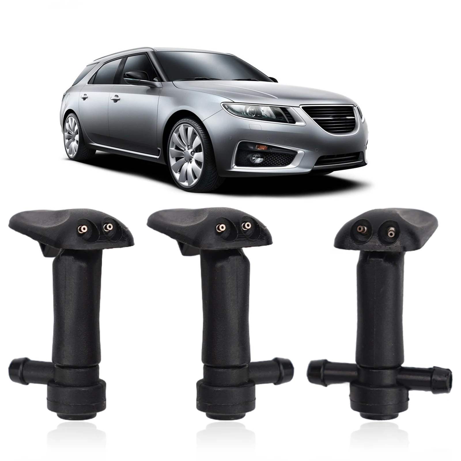 3Pcs Auto Windshield Washer Nozzles For Saab 9-3 9-3X 2003-2011 12778850 12778849 Sets Left & Right & Double Head Car Wear Parts