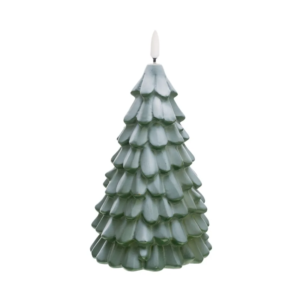 

PVC LED Candles Green Battery Powered Flameless Pillar Candles Christmas Tree Shaped 3D Flame Effect Christmas Tree Ornament