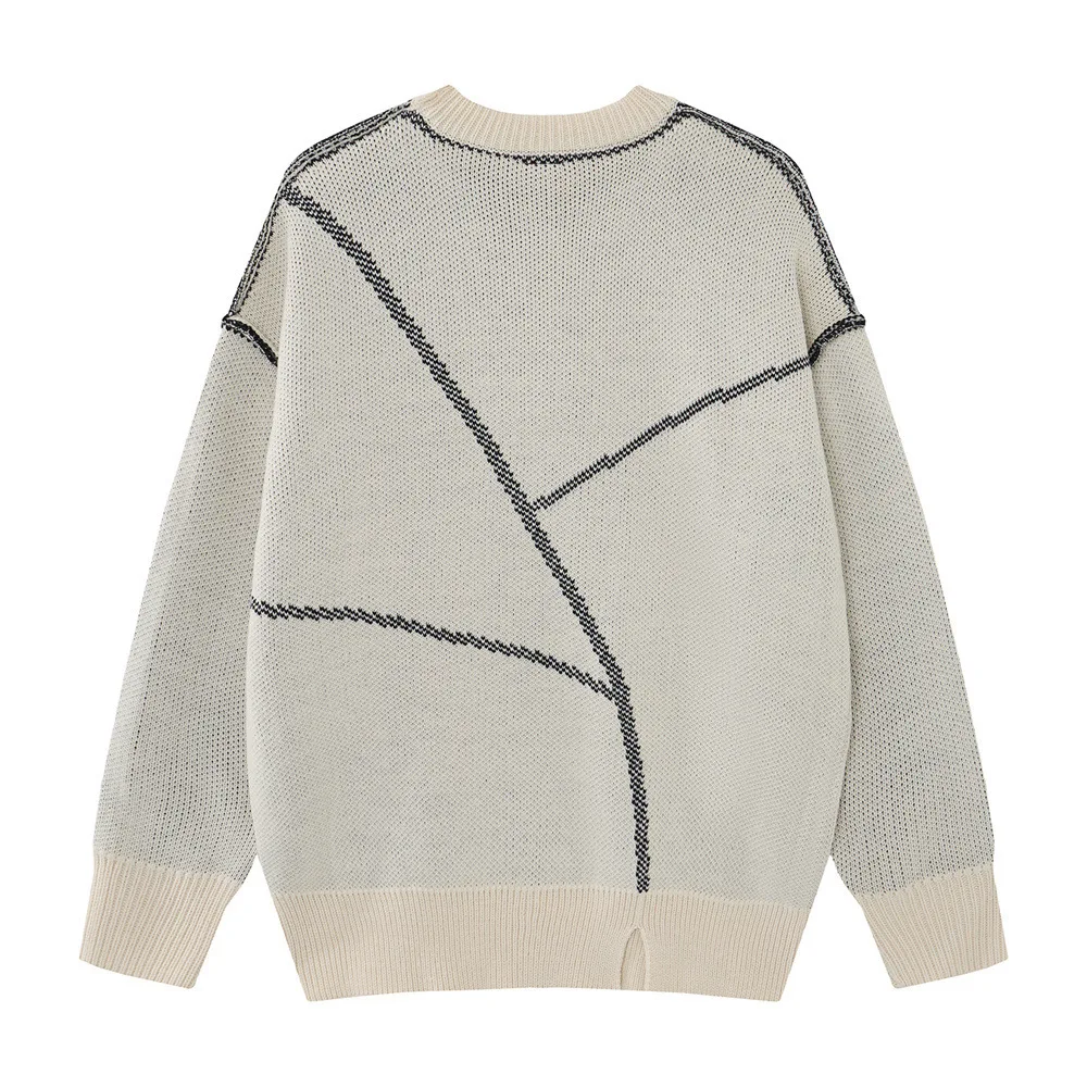 MWJLPWQ Irregular Uniquely Designed Star Pattern Color-Blocked Crew Neck Sweater Loose-Fit Casual Style Suitable Tops 21210