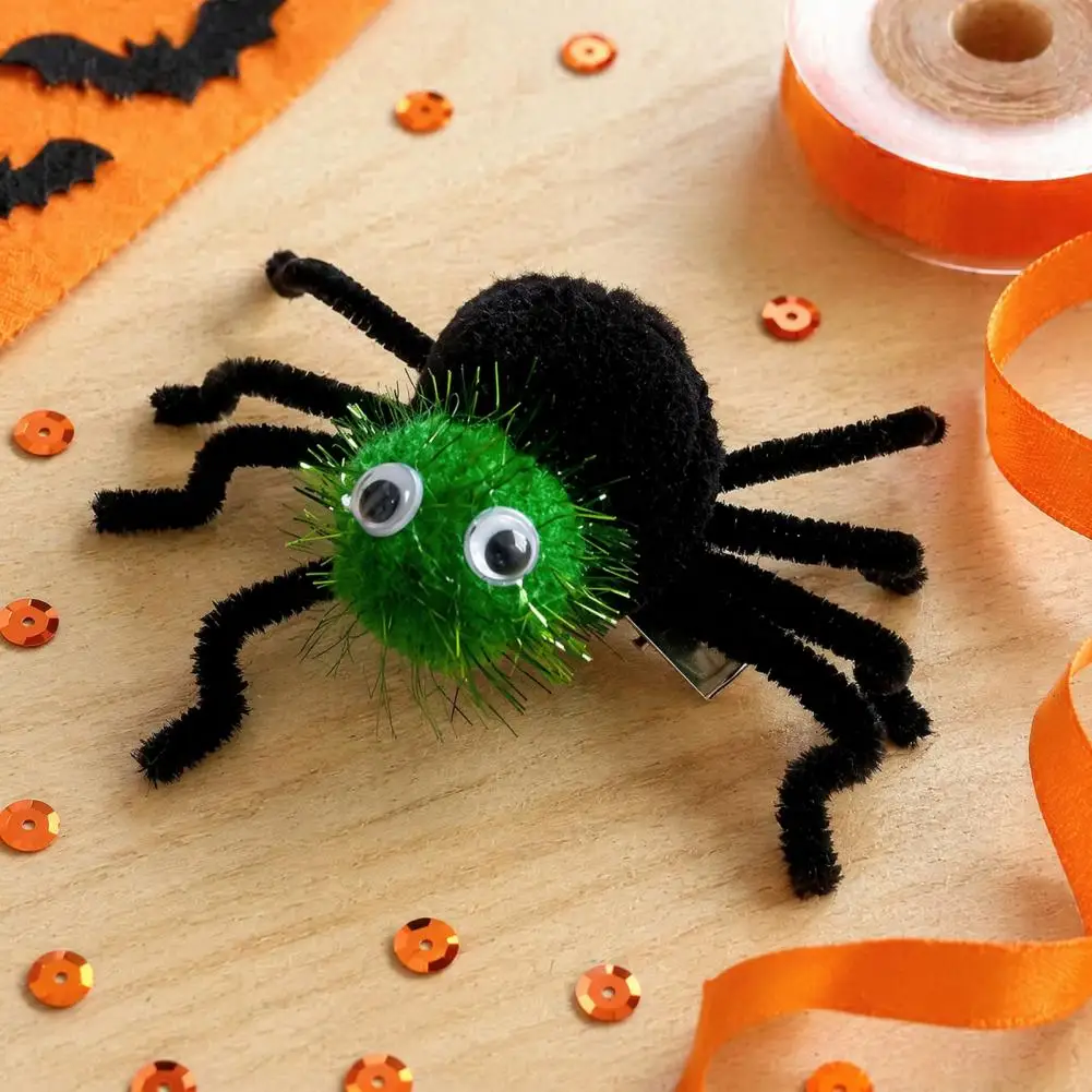 Stable Duckbill Clips for Children Plush Spider Hair Accessories Halloween Spider Hair Clips for Girls Women Furry Pom Pom