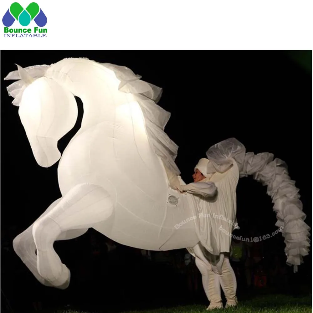 Walking 3m Large White Inflatable Horse Costume With Lights Inflatable Cartoon Mascot Costume For Carnival Parade Performance