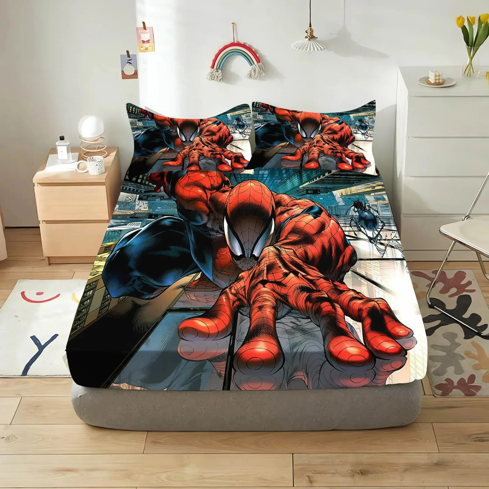 Anime stampa Spiderman lenzuolo con angoli ragazzi lenzuolo con angoli letto a molle, per materassi 5-30cm di altezza, decorazione camera da letto