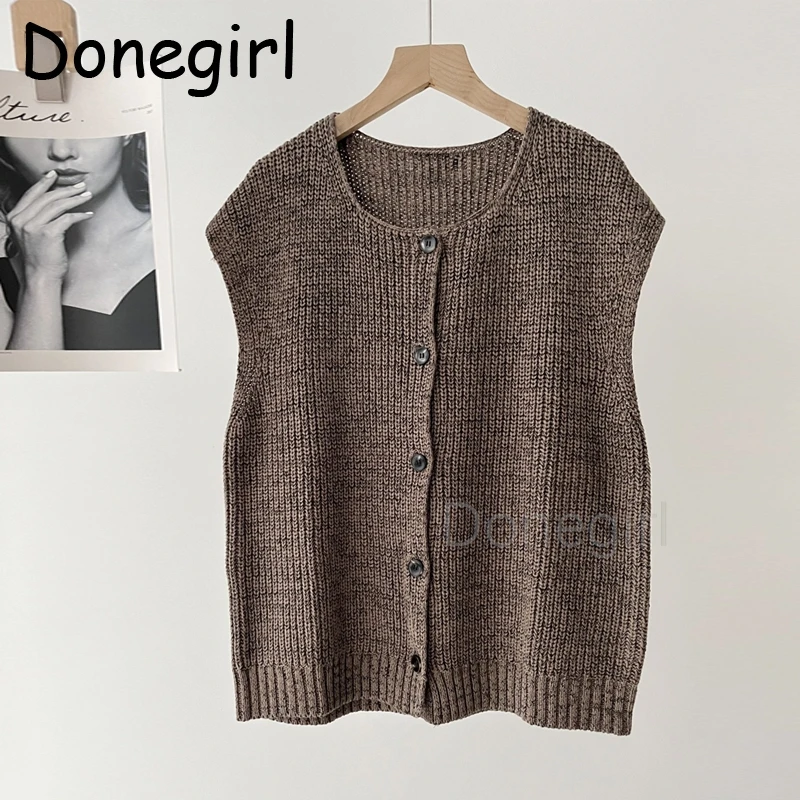 Casual Knitted Tank Tops Women Loose V-neck Sleeveless Single Breasted Cardigan Vest 2024 Autumn Lady Match All Waistcoat
