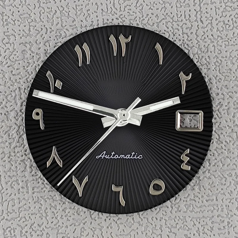 28.5mm Watch Dial With Watch Hands Arabic numerals radial texture Sunray Fit NH35 NH36 Watch Faces Automatic Movement