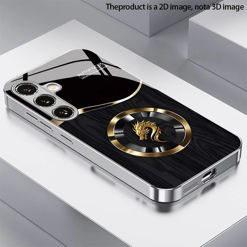 2D Dragon Black Gold Pattern Mobile Phone Case for Samsung S26 S25 S24 S23 S22 S21 S20 A56 A36 A16 - Glass Protective Cover