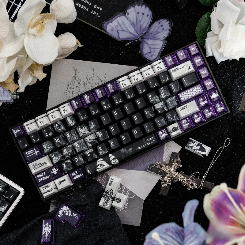 

Anime Black White Theme Keycaps Set PBT PC Cherry Profile Custom Original Handmade Keycaps for Mechanical Keyboard Accessories