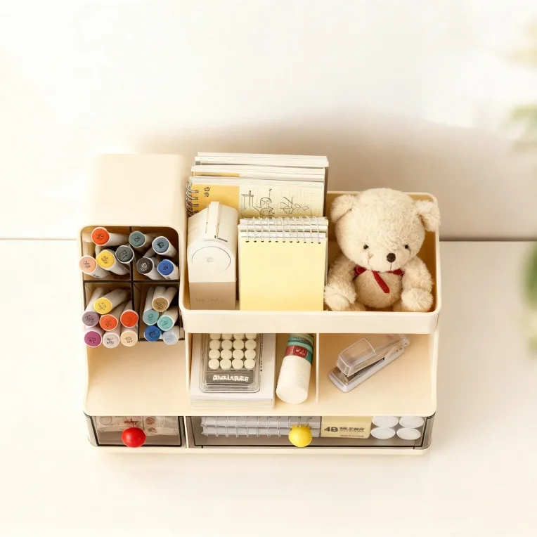 صندوق تخزين مكتبي صندوق فرز الحطام المكتبي نوع الدرج القرطاسية سعة كبيرة متعددة الوظائف قطري إدراج حامل قلم #3