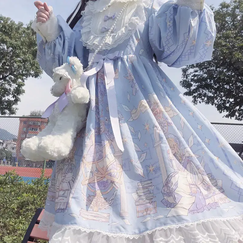長袖のフリルドレス,日本の愛らしいカワイイロリータドレス,白,フェアリーティーパーティー,原宿