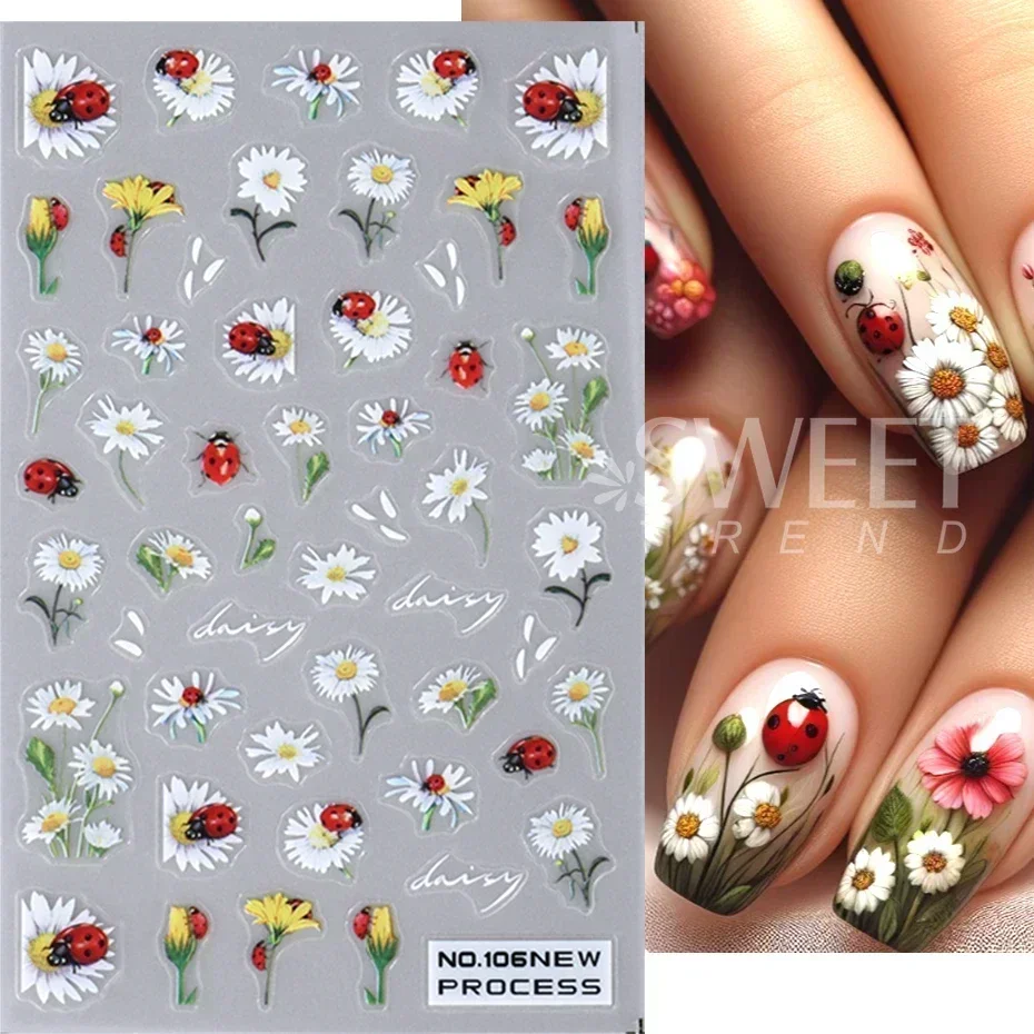 5D ديزي زهرة مسمار ملصقات لطيف زهر النحل البتلة الحشرات ذاتية اللصق مانيكير صائق DIY بها بنفسك الربيع الصيف مسمار الفن الديكور