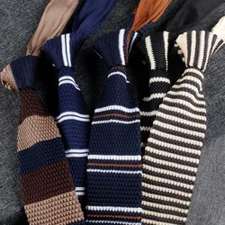 Handmade 7CM Knitted Wool Neckties Fashion British Casual Striped Ties For Men Women Green Long Cravat Neckwear Shirt Accessory