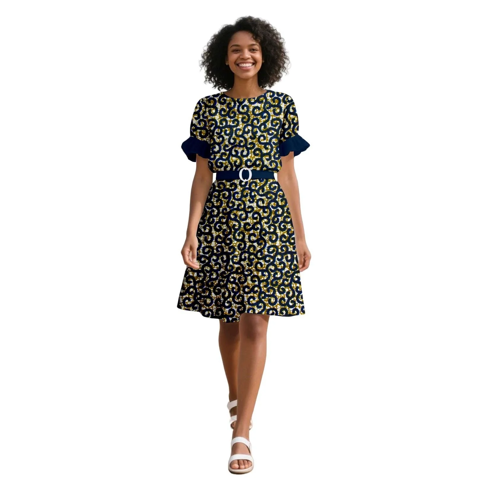 2025 New African Dresses for Women Dashiki Bazin Riche Private Custom Spring&autumn Pure Cotton Ankara Print Elegant Midi Dress