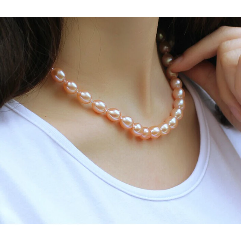 Real Natural Freshwater Pearl Necklaces For Women,Wedding White Pearl Strand Necklace Collar White Gray