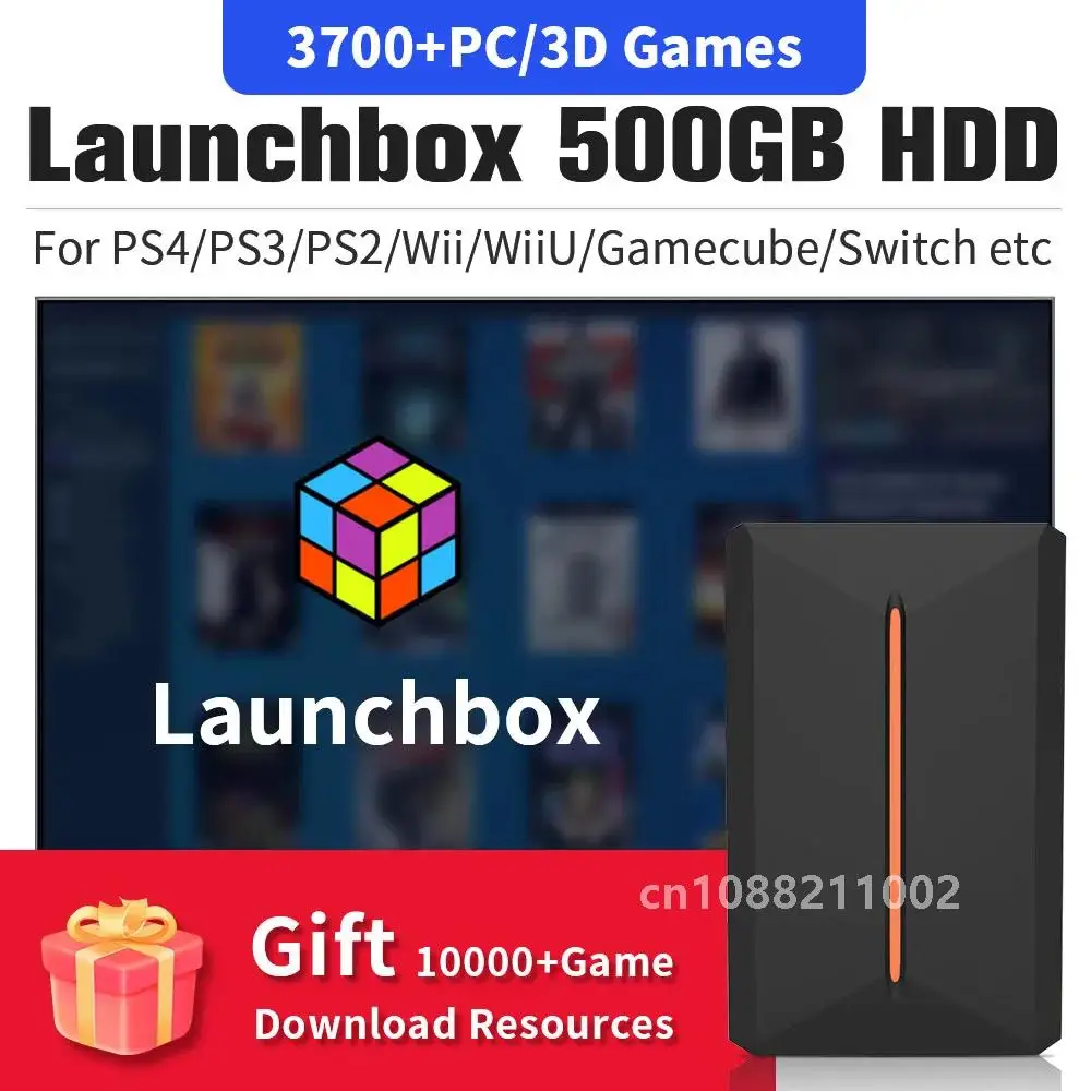 Launchbox 500G Portable Game Hard Drive Hyper Base Lbox Gaming HDD with 3700 PC/3D Game for PS4/PS3/PS2/Wii/WiiU/Switch/Gamecube