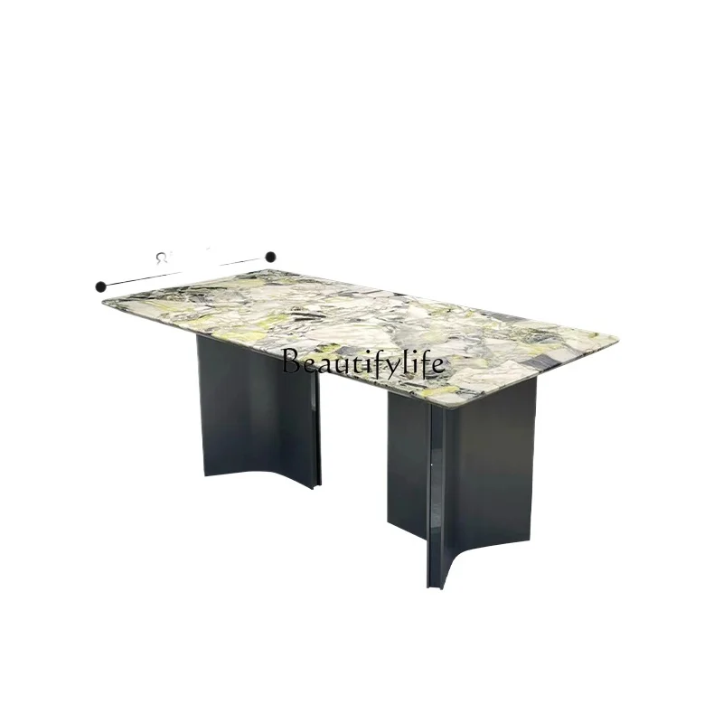 

Natural Cold Jade Luxury Stone Dining Table Light Luxury Home High-end Italian Style Rectangular Marble Dining Table