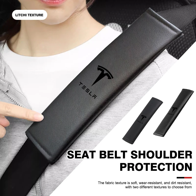 Car Seat Belt Leather Safety Shoulder Cover Protection Pad For Tesla Model 3 S Y X