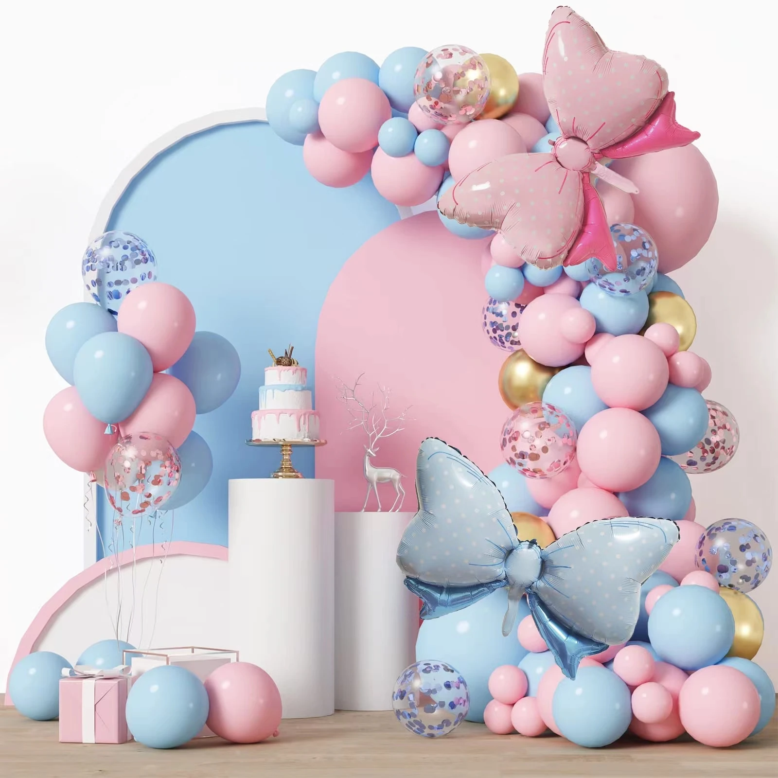 124 Pcs Pink Blue Bow Foil Balloon Garland Arch Set Baby Boy or Baby Girl Birthday Gender Reveal Wedding Party Decoration Balls